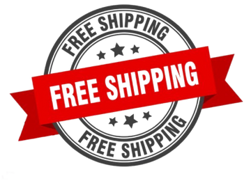 Free shipping graphic with red ribbon banner and bold text on a circular stamp design  